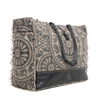 Myra Carmela Printed Canvas Weekender Bag â€“ Leather Handles with Buckle Strap, Spacious Travel Tote for Western Getaways, Myra USA - A Blissfully Beautiful Boutique
