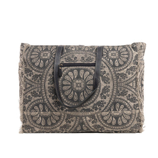 Myra Carmela Printed Canvas Weekender Bag â€“ Leather Handles with Buckle Strap, Spacious Travel Tote for Western Getaways, Myra USA - A Blissfully Beautiful Boutique