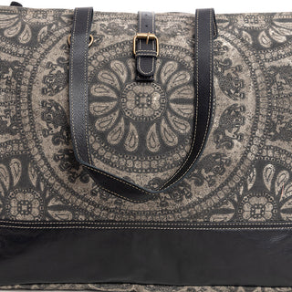 Myra Carmela Printed Canvas Weekender Bag â€“ Leather Handles with Buckle Strap, Spacious Travel Tote for Western Getaways, Myra USA - A Blissfully Beautiful Boutique