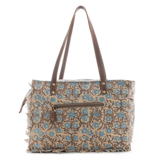 Myra San Ysidro Falls Floral Weekender Bag for Women â€“ Distressed Fabric, Leather Handles & Rustic Fringe Details, Myra USA - A Blissfully Beautiful Boutique