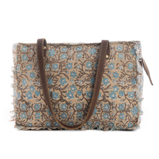 Myra San Ysidro Falls Floral Weekender Bag for Women â€“ Distressed Fabric, Leather Handles & Rustic Fringe Details, Myra USA - A Blissfully Beautiful Boutique