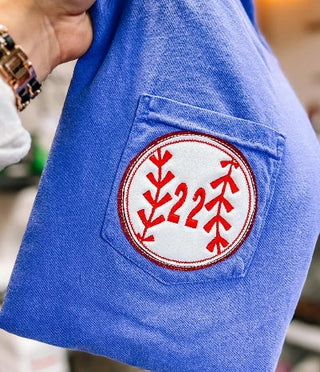 Glitter Baseball/Softball Embroidered Pocket Tee, Merch Girls - A Blissfully Beautiful Boutique