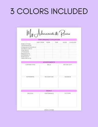 Achievements and Review Worksheet, Jessica Autumn - A Blissfully Beautiful Boutique