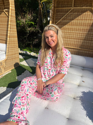 Pink Summer Spritz - Short Sleeve + Pant Pajama Set, KenzKustomz - A Blissfully Beautiful Boutique