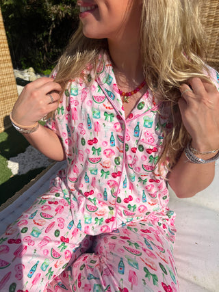 Pink Summer Spritz - Short Sleeve + Pant Pajama Set, KenzKustomz - A Blissfully Beautiful Boutique