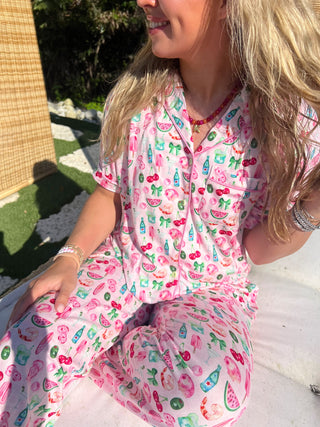 Pink Summer Spritz - Short Sleeve + Pant Pajama Set, KenzKustomz - A Blissfully Beautiful Boutique