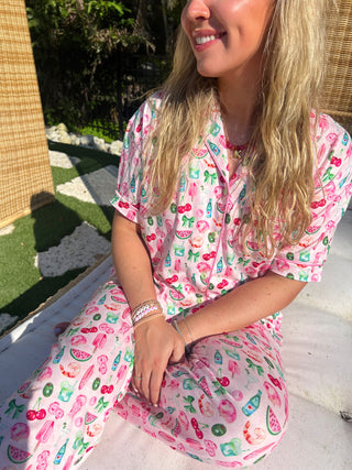 Pink Summer Spritz - Short Sleeve + Pant Pajama Set, KenzKustomz - A Blissfully Beautiful Boutique