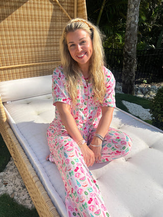 Pink Summer Spritz - Short Sleeve + Pant Pajama Set, KenzKustomz - A Blissfully Beautiful Boutique