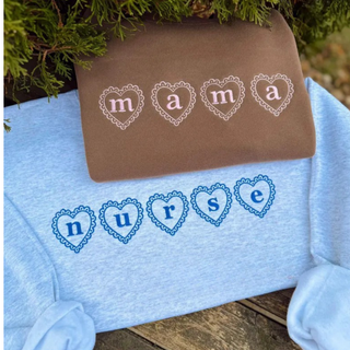 Custom Heart Text Embroidered Sweatshirt, Merch Girls - A Blissfully Beautiful Boutique