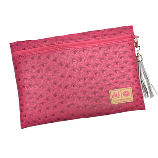 Raspberry Ostrich Top Zip, Makeup Junkie Bags - A Blissfully Beautiful Boutique