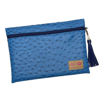 Blue Raspberry Ostrich Top Zip, Makeup Junkie Bags - A Blissfully Beautiful Boutique