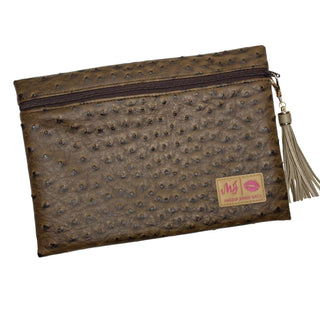 Chestnut Ostrich Top Zip, Makeup Junkie Bags - A Blissfully Beautiful Boutique