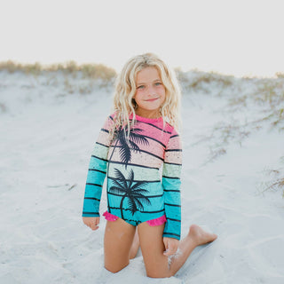 Lainey Zip Rash Tropical Tree Swimsuit