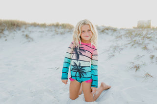 Lainey Zip Rash Tropical Tree Swimsuit