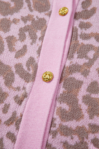 Pink Leopard Button Down Short Sleeve Sweater Cardigan, Dear-Lover Dropshipping - A Blissfully Beautiful Boutique