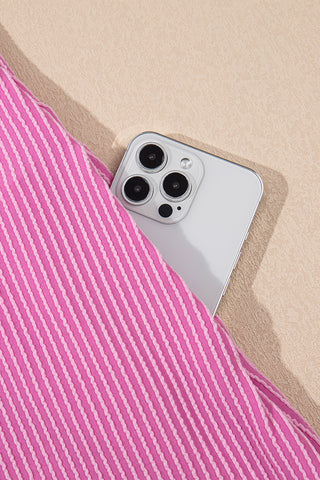 Bright Pink Corded Knit Crew Neck Puff Sleeve Shift Mini Dress