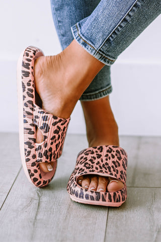 Pink Leopard Print Thick Sole Slip On Slippers, Dear-Lover Dropshipping - A Blissfully Beautiful Boutique