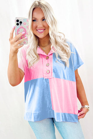 Myosotis Two Tone Half Buttons Collared T Shirt, A Blissfully Beautiful Boutique - A Blissfully Beautiful Boutique