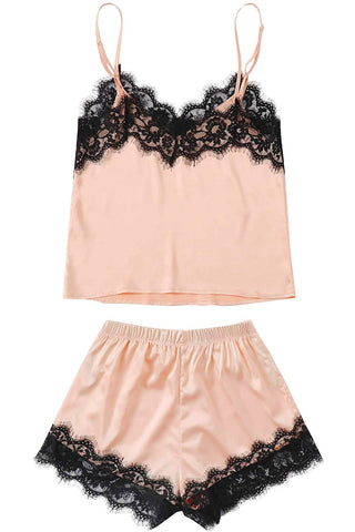 Lace Detail Spaghetti Strap Top and Shorts Lounge Set