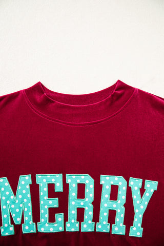 Burgundy Christmas Velvet Graphic Print Long Sleeve Sweatshirt