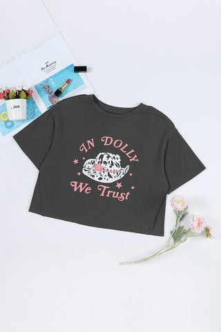 Gray WE TRUST IN DOLLY Western Fashion Graphic Tee