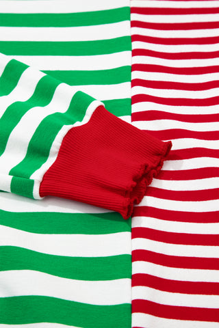 Green Stripe Contrasted Color Block Patchwork Baggy Sweatshirt