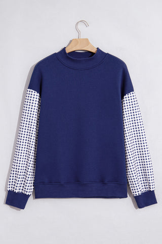 Evergreen Plaid Sleeve Colorblock Loose Tunic Sweatshirt