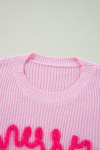 Pink Merry & Bright Pop Up Letter Waffle Knit Sweater