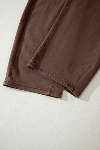 Coffee Solid Color Square Patch Pocket Ankle-length Barrel Jeans