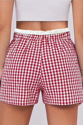 Red Contrast Trim Plaid Print Plus Size Shorts, Dear-Lover Dropshipping - A Blissfully Beautiful Boutique