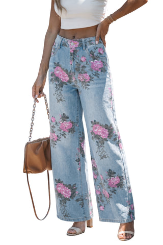 Sky Blue Garden Floral Print Bootcut Jeans, Dear-Lover Dropshipping - A Blissfully Beautiful Boutique