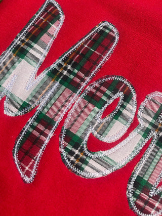 Merry Plaid Fabric Applique with Optional Side Bows Christmas Holiday Embroidered Sweatshirt, Merch Girls - A Blissfully Beautiful Boutique