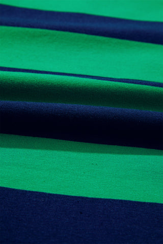 Green Stripe Quarter-Zip Metal Zipper Cover Stitch Hem Top