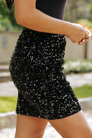 Black Sequin Bodycon Mini Skirt