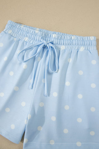 Sky Blue Exposed Seam Detail Polka Dot Loose Tee Drawstring Shorts Set, Dear-Lover Dropshipping - A Blissfully Beautiful Boutique