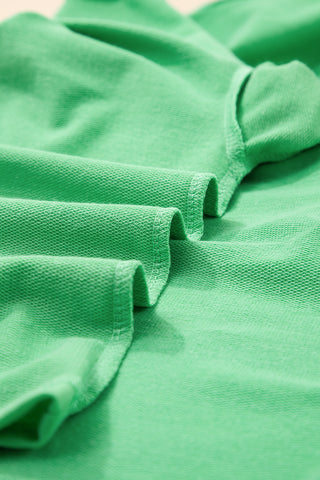 Mint Green V Neck Drop Shoulder Tee and Patchwork Drawstring Shorts Set