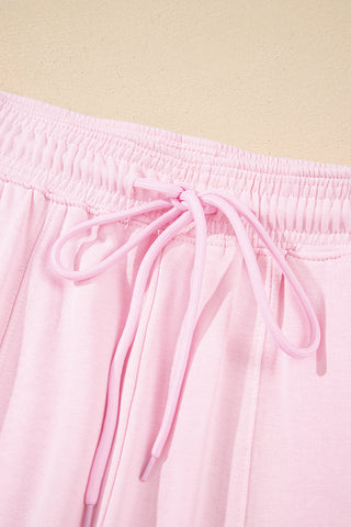 Light Pink Drawstring Elastic Waistband Solid Color Jogger Pants