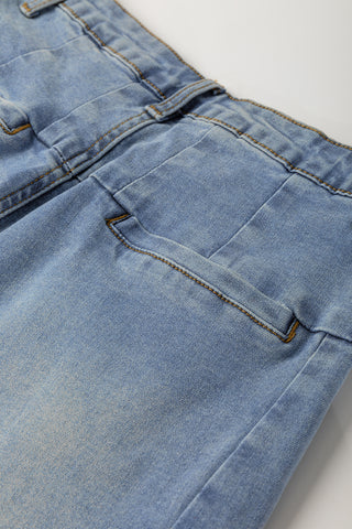 Ashleigh Blue Washed Pleated Detail Wide Leg Jeans