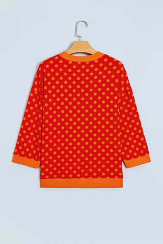 Green Polka Dot Print Contrast Trim Round Neck Bracelet Sleeve Top