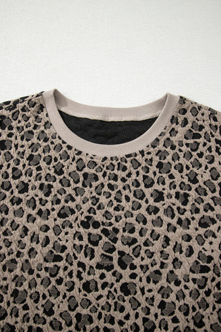 Khaki Leopard Print Textured Plus Size T Shirt, Dear-Lover Dropshipping - A Blissfully Beautiful Boutique