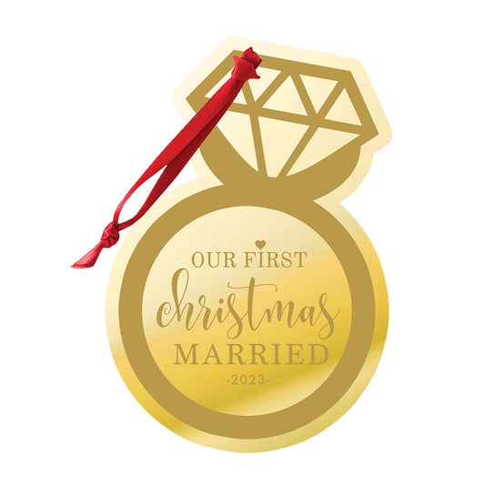 Gold Mirror Acrylic First Christmas Married Ornament