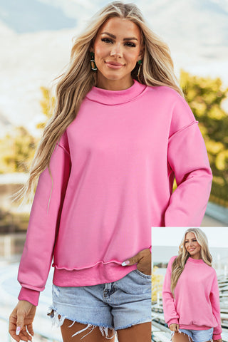 Bright Green Oversize Drop Shoulder Reversible Mock Neck Sweatshirt