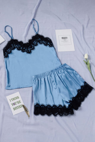 Lace Detail Spaghetti Strap Top and Shorts Lounge Set