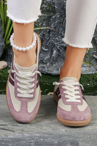 Pink Eyelet PU Leather Patchwork Color Pop Sneakers, Dear-Lover Dropshipping - A Blissfully Beautiful Boutique