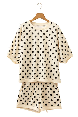 Pink Polka Dot Oversized Top Drawstring Short Set