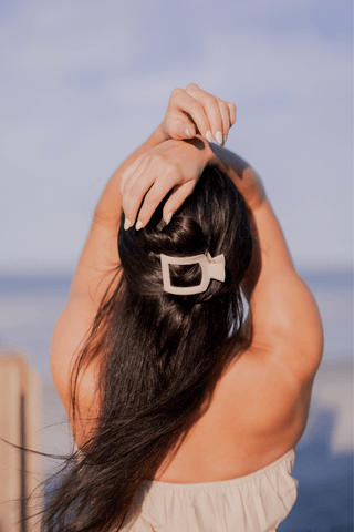 Almond Beige Medium Flat Square Hair Clip, TELETIES - A Blissfully Beautiful Boutique