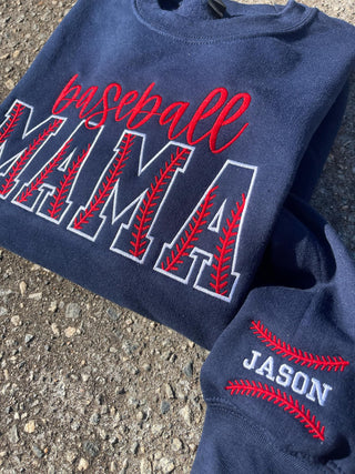 Custom Baseball Stitch Text Embroidered Comfort Color Tee or Gildan Sweatshirt with Sleeve Detail, Merch Girls - A Blissfully Beautiful Boutique