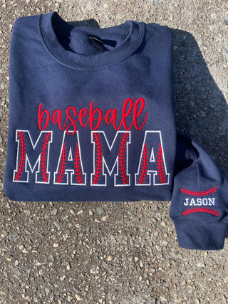 Custom Baseball Stitch Text Embroidered Comfort Color Tee or Gildan Sweatshirt with Sleeve Detail, Merch Girls - A Blissfully Beautiful Boutique