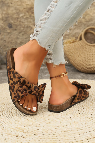 Coffee Leopard Bow Retro Cork Slippers, Dear-Lover Dropshipping - A Blissfully Beautiful Boutique