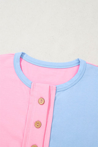 Myosotis Two Tone Half Buttons Collared T Shirt, A Blissfully Beautiful Boutique - A Blissfully Beautiful Boutique